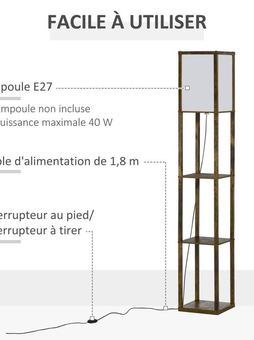 Lampadaire étagères 3 niveaux aspect bois - Kiabi