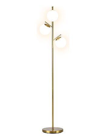Lampadaire globe design néo-rétro 3 ampoules métal doré