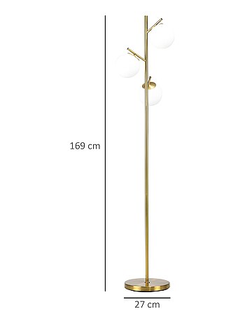 Lampadaire globe design néo-rétro 3 ampoules métal doré