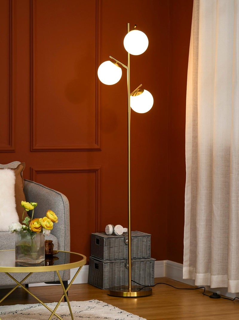 Lampadaire globe design néo-rétro 3 ampoules métal doré Doré/or - Kiabi