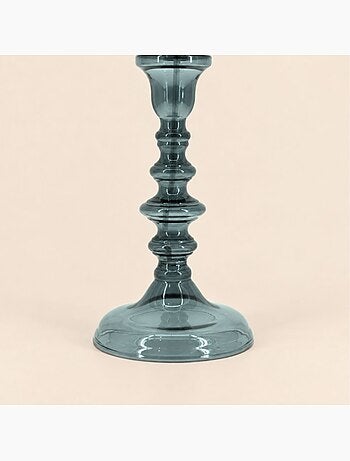 Lampe à huile chandelier en verre soufflé gris 32cm