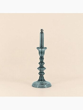 Lampe à huile chandelier en verre soufflé gris 32cm