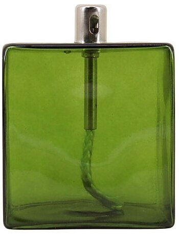 Lampe à huile cube en verre soufflé vert 10cm