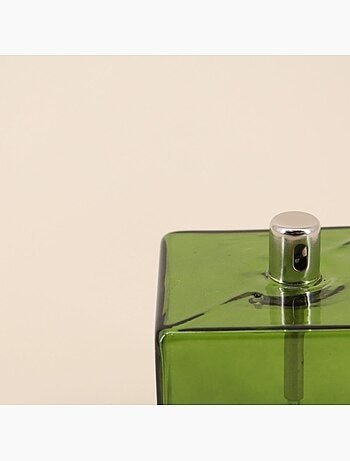 Lampe à huile cube en verre soufflé vert 13cm