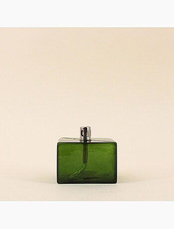 Lampe à huile cube en verre soufflé vert 7cm