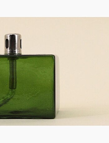 Lampe à huile cube en verre soufflé vert 7cm