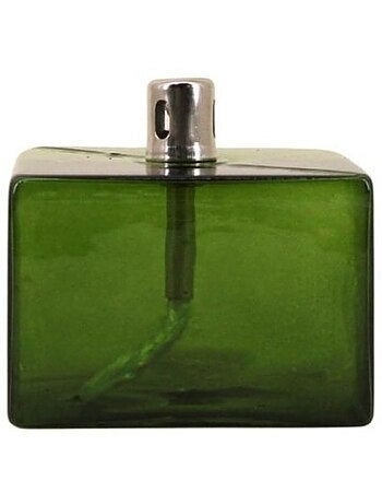 Lampe à huile cube en verre soufflé vert 7cm