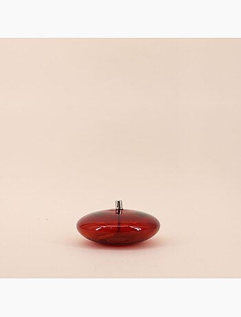 Lampe à huile ronde en verre soufflé bordeaux 14cm