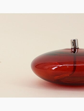 Lampe à huile ronde en verre soufflé bordeaux 14cm