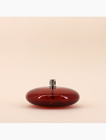 Lampe à huile ronde en verre soufflé bordeaux 18cm