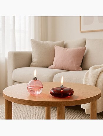 Lampe à huile sphère en verre soufflé rose 13cm