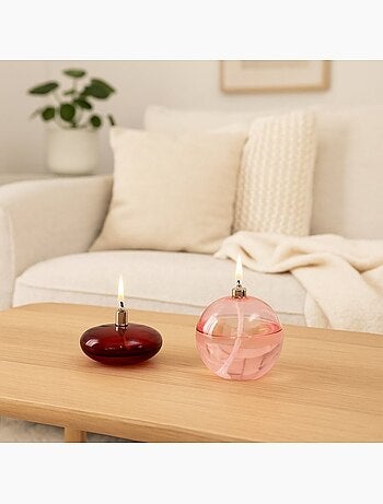 Lampe à huile sphère en verre soufflé rose 9cm