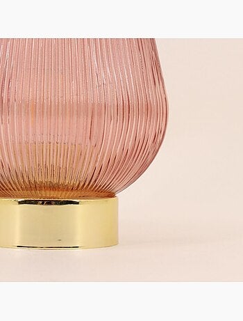 Lampe à poser à piles en verre strié rose 14x12cm