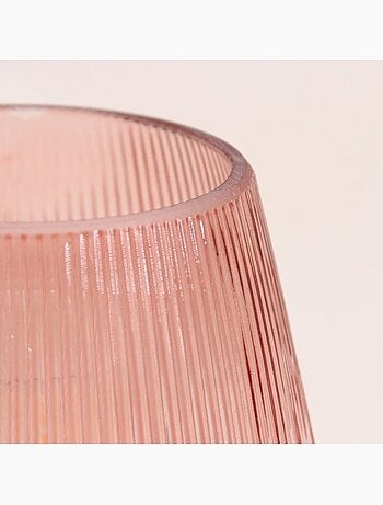 Lampe à poser à piles en verre strié rose 14x12cm