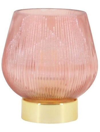 Lampe à poser à piles en verre strié rose 14x12cm