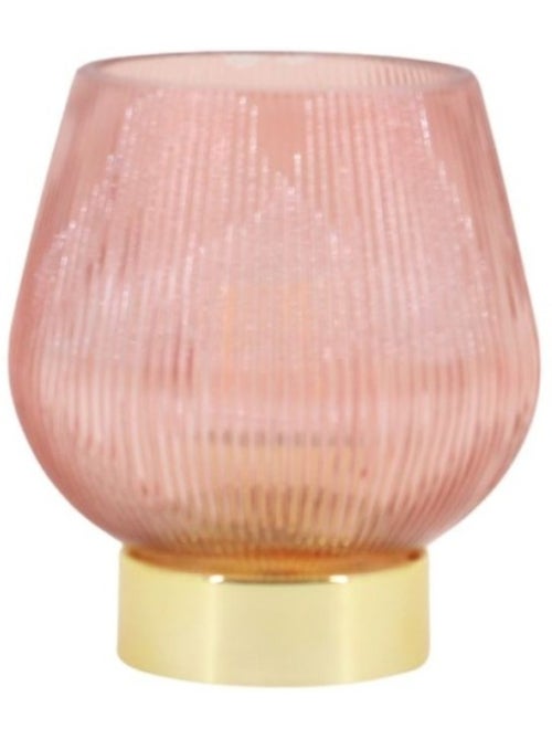 Lampe à poser à piles en verre strié rose 14x12cm - Kiabi Lampe à poser à piles en verre strié rose 14x12cm - Kiabi