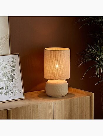 Lampe à poser abat-jour cylindrique base céramique obine