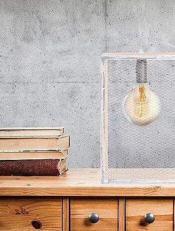 Lampe à poser avec cadre en bois Louise - H. 29 cm