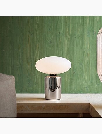 Lampe à poser chrome en céramique et verre 31cm