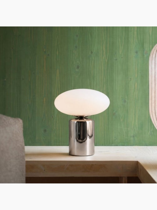 Lampe à poser chrome en céramique et verre 31cm - Kiabi Lampe à poser chrome en céramique et verre 31cm - Kiabi