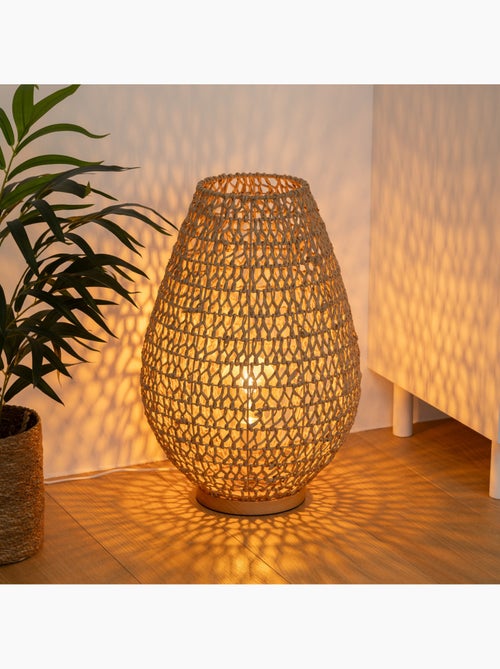 Lampe à poser corde tressée bois de hêtre ETEL - Kiabi