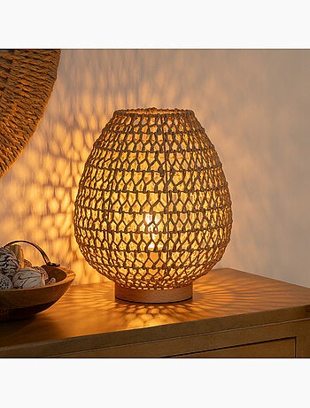 Lampe à poser corde tressée bois de hêtre ETEL