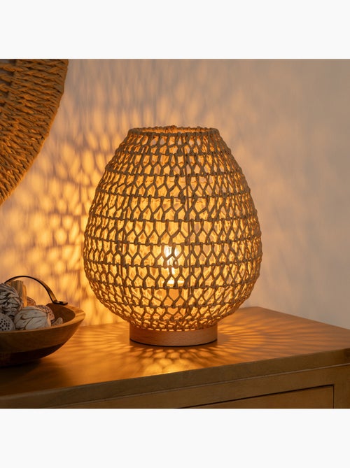 Lampe à poser corde tressée bois de hêtre ETEL - Kiabi