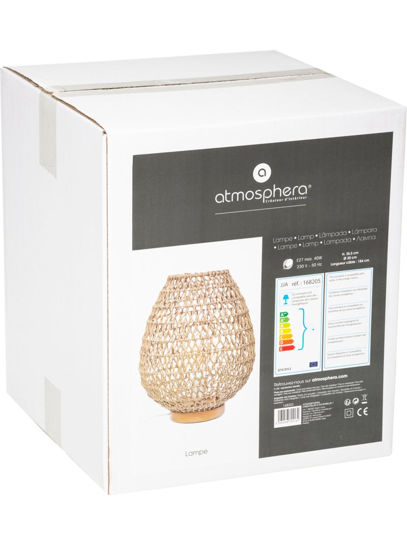 Lampe à poser corde tressée bois de hêtre ETEL Beige - Kiabi