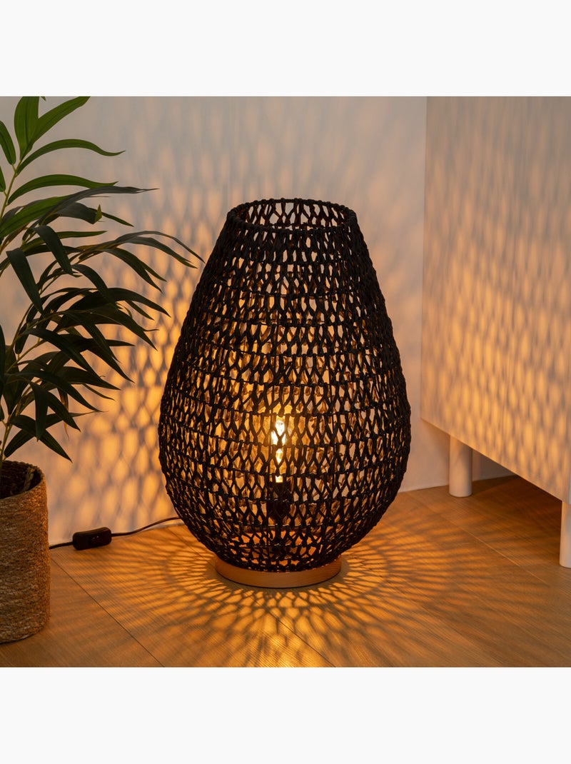 Lampe à poser corde tressée bois de hêtre ETEL Noir - Kiabi