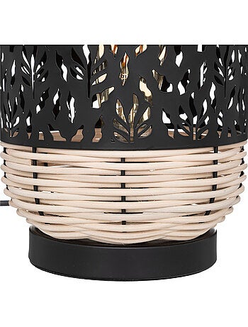 Lampe à poser cylindrique en rotin et métal ajouré CALY