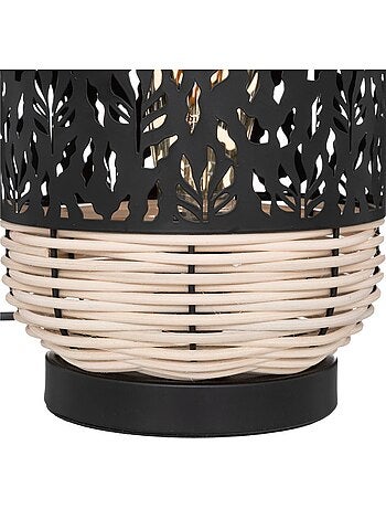 Lampe à poser cylindrique en rotin et métal ajouré CALY