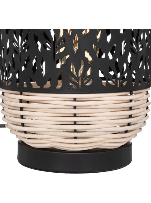 Lampe à poser cylindrique en rotin et métal ajouré CALY - Kiabi