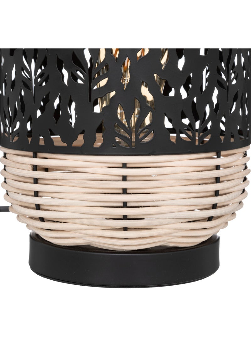 Lampe à poser cylindrique en rotin et métal ajouré CALY Noir - Kiabi