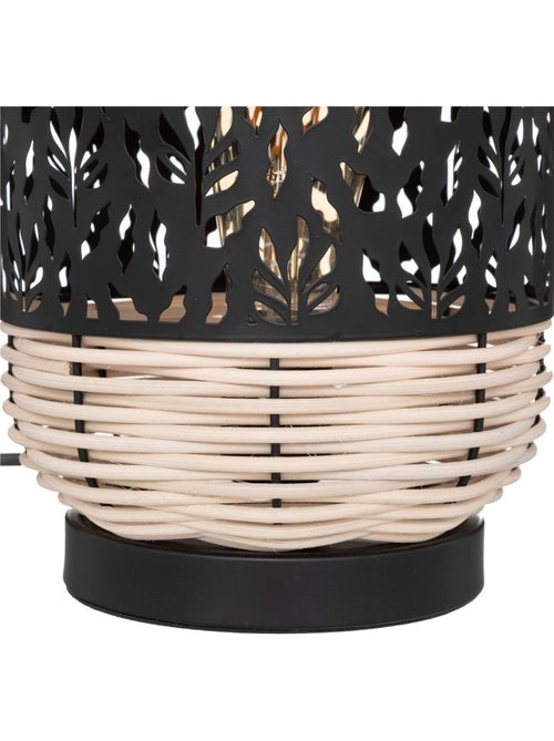 Lampe à poser cylindrique en rotin et métal ajouré CALY - Kiabi