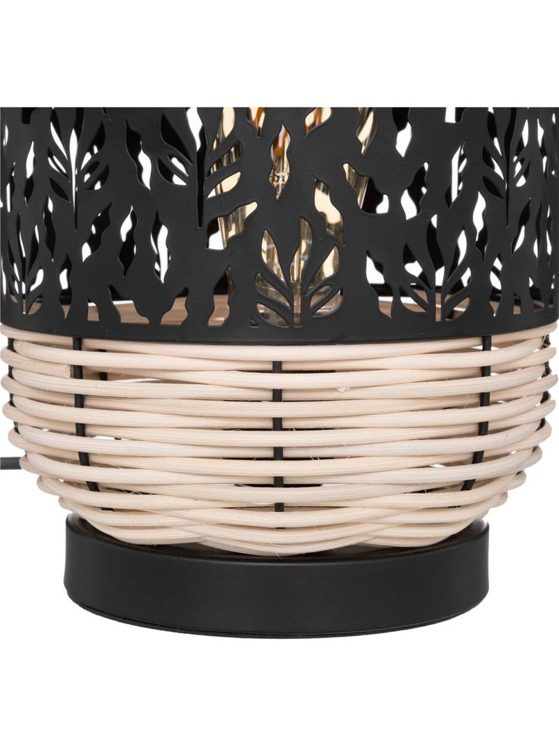 Lampe à poser cylindrique en rotin et métal ajouré CALY Noir - Kiabi