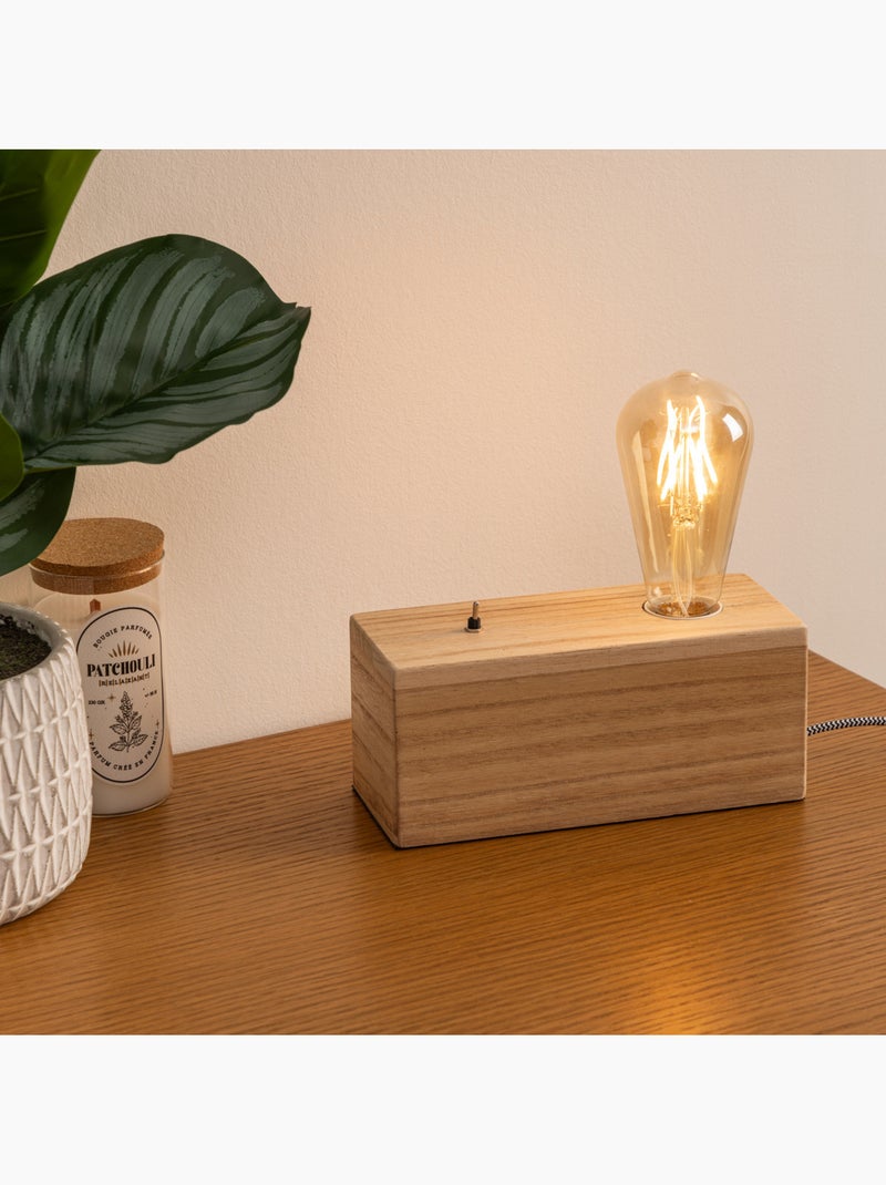 Lampe à poser en bois de paulownia TIBU Beige - Kiabi