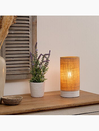 Lampe à poser en bois de pin abat-jour en lin ELVA