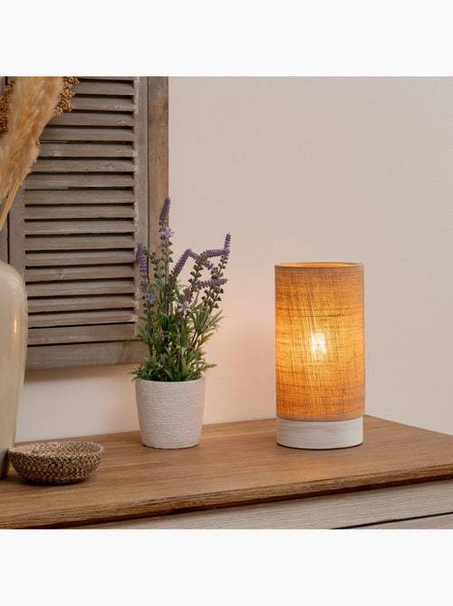 Lampe à poser en bois de pin abat-jour en lin ELVA - Kiabi
