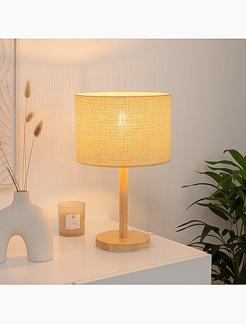 Lampe à poser en bois de pin abat-jour en paille DELLA