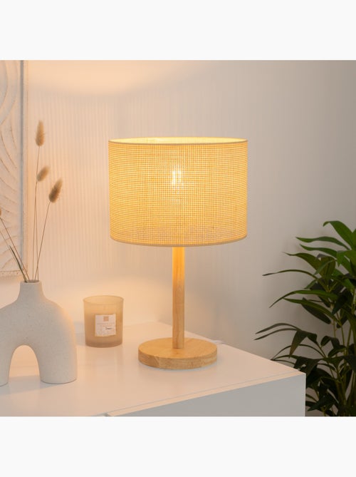Lampe à poser en bois de pin abat-jour en paille DELLA - Kiabi