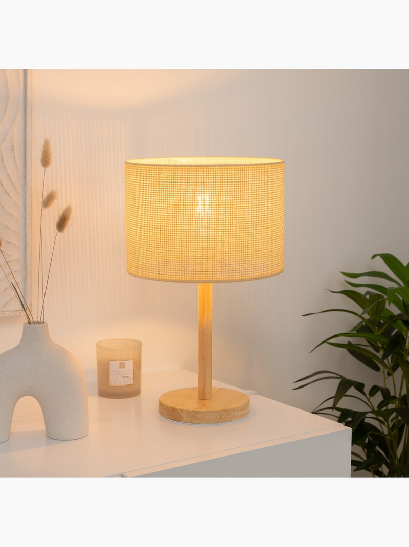 Lampe à poser en bois de pin abat-jour en paille DELLA Beige - Kiabi