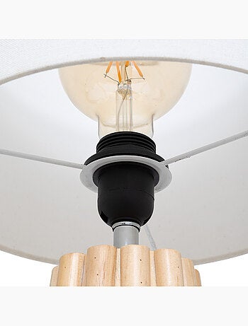 Lampe à poser en bois de pin texturé abat-jour en tissu ADON