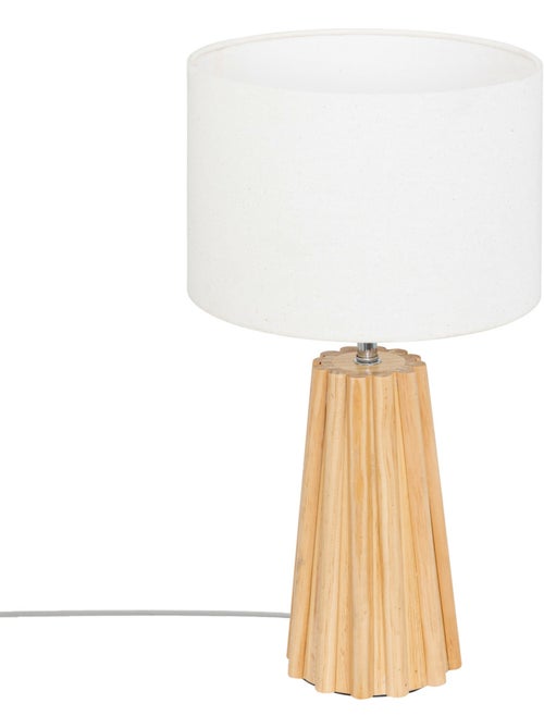 Lampe à poser en bois de pin texturé abat-jour en tissu ADON - Kiabi