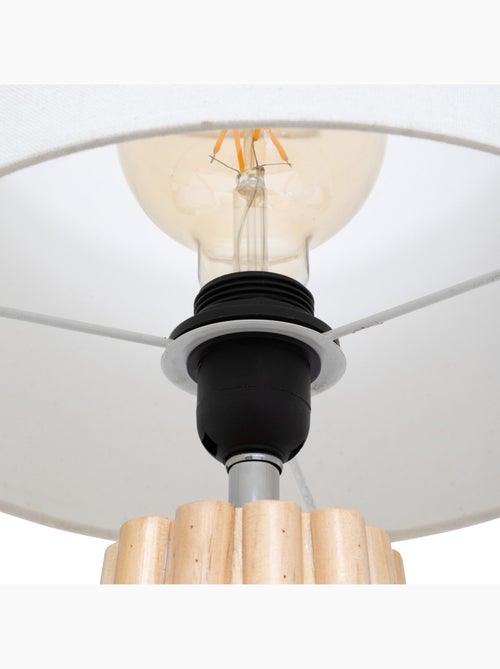 Lampe à poser en bois de pin texturé abat-jour en tissu ADON - Kiabi
