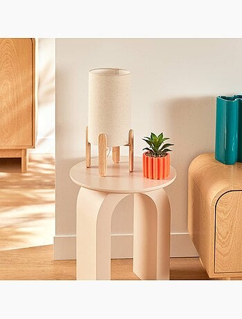 Lampe à poser en bois d'hévéa abat-jour en tissu rafa