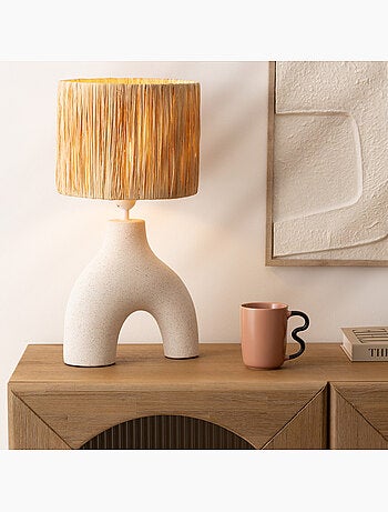 Lampe à poser en céramique abat-jour en papier plissé TANIA