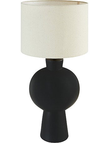 Lampe à poser en céramique noire abat-jour en coton YULIA