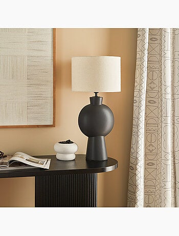 Lampe à poser en céramique noire abat-jour en coton YULIA
