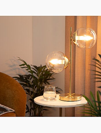 Lampe à poser en fer doré 2 globes en verre COLLECTIONNEUR