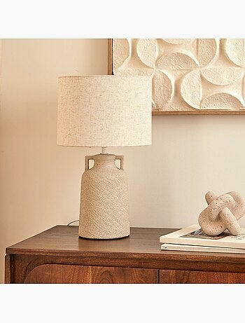 Lampe à poser en grès abat-jour en fibres naturelles GIBUS